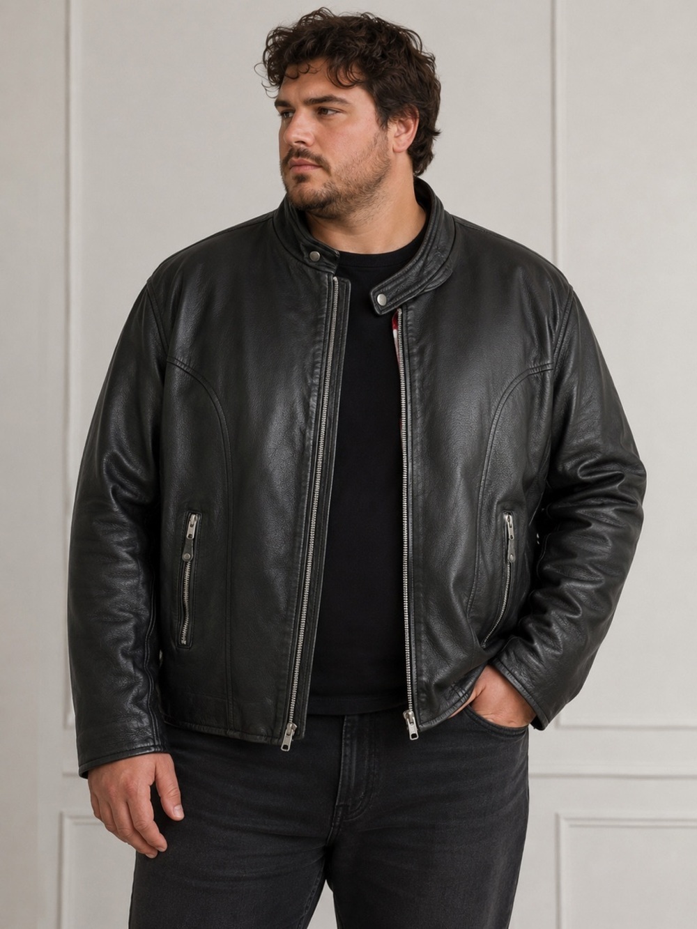 XPERT Biker Jacket Size 46 Black Leather Removable Thinsulate Lined Moto Heavy